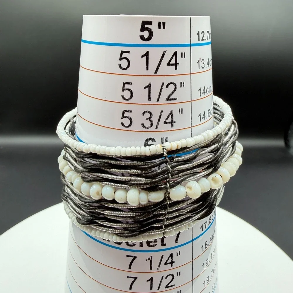 White Beaded Multi Strand Cuff Bracelet Boho Statement Layered Festival Gift